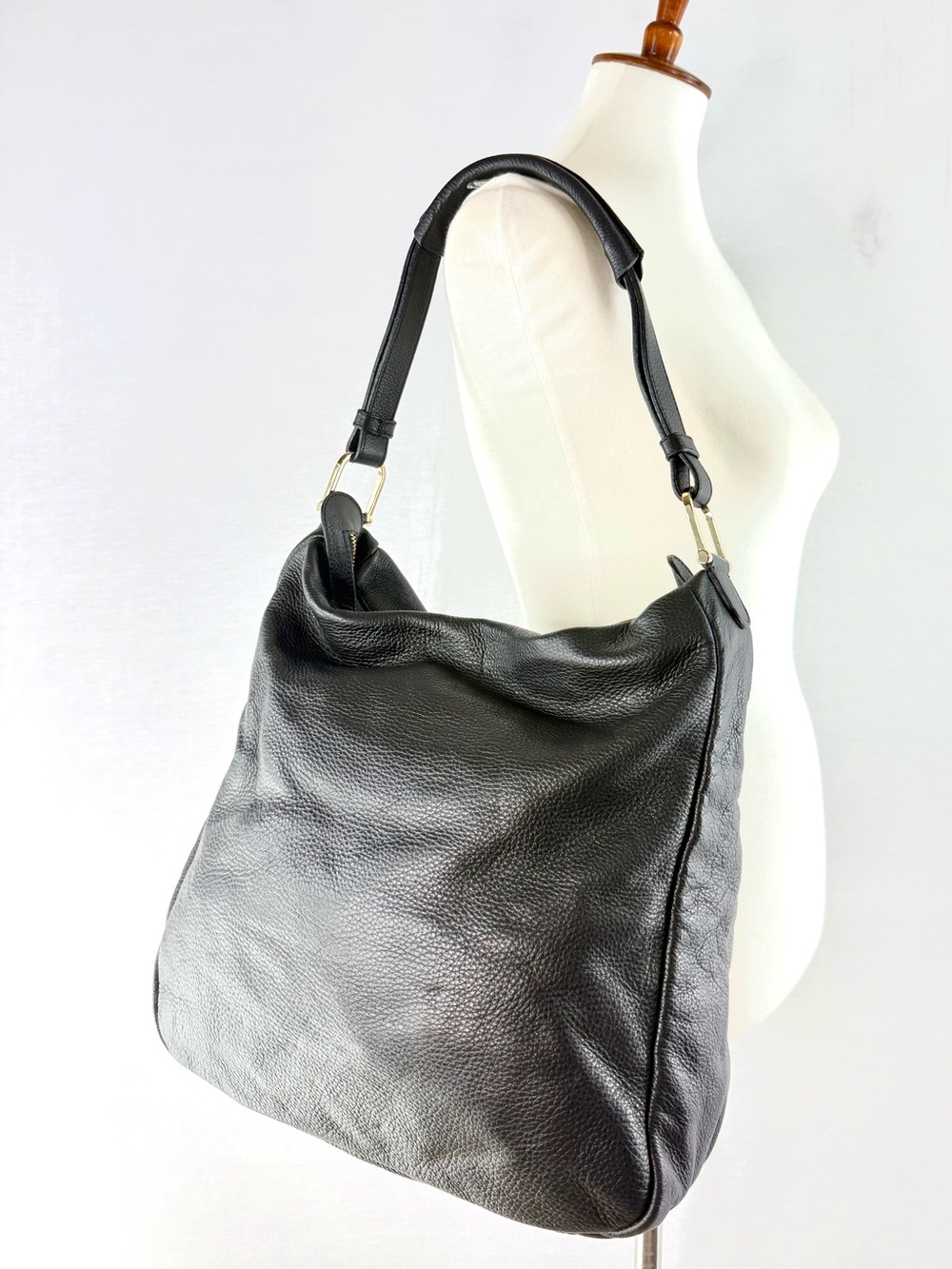 & Other Stories Black Pebbled Leather Slouchy Hobo Shoulder Bag